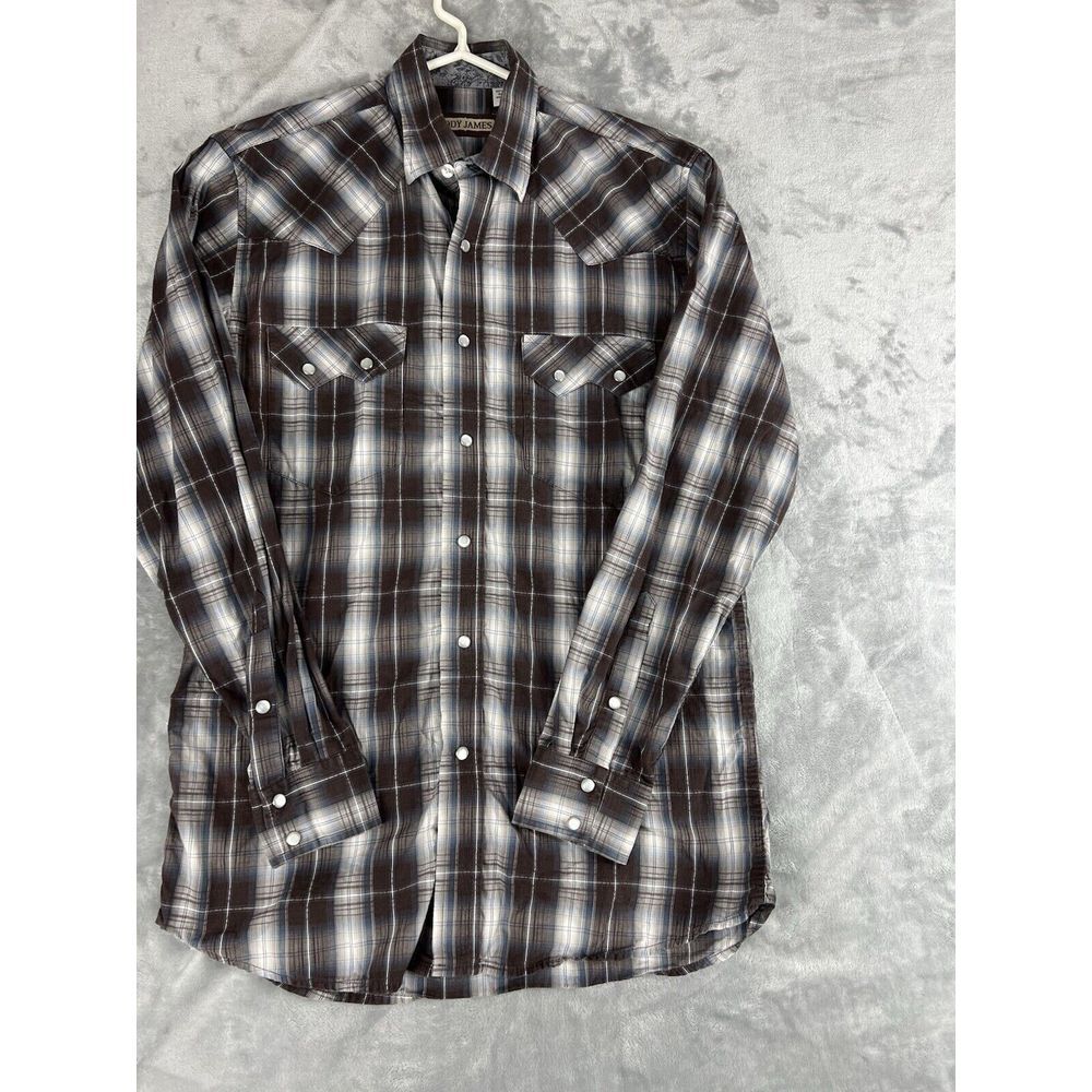 Cody James Mens Medium Brown Plaid Western Pearl Snap Shirt
